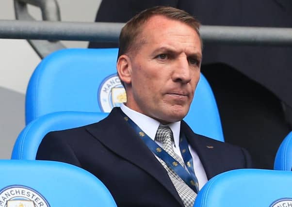 Brendan Rodgers took in Manchester City's game with Huddersfield on Sunday. Picture: AFP/Getty Images