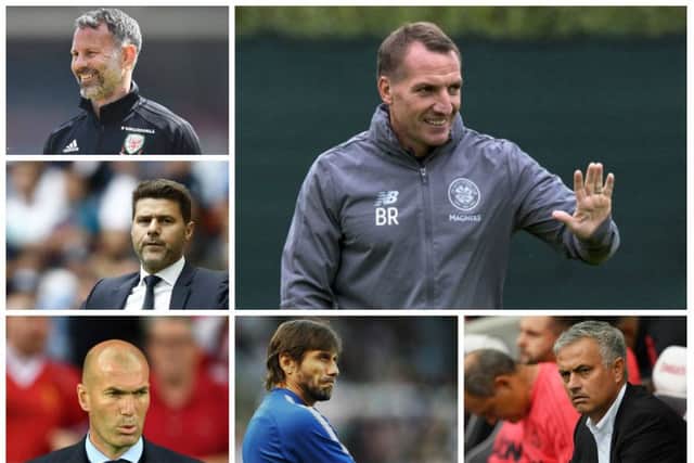 Brendan Rodgers, main, along with Zinedine Zidane, Mauricio Pochettino, Ryan Giggs and Antonio Conte have all been linked with replacing Jose Mourinho. Pictures: Getty Images