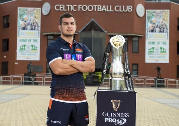 New Edinburgh captain Stuart McInally with the Guinness Pro14 trophy at Celtic Park where this season's final will be played. Picture: Alan Harvey/SNS