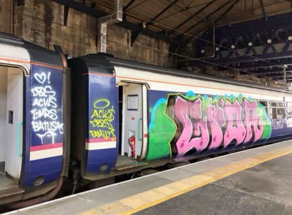 The first known graffiti on a Scotrail train in Mallaig in the Scottish Highlands