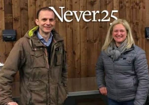 North North East Fife MP Stephen Gethin with Kecia McDougall at the launch of Tayport Distillery's Never.25 Eau de Vie.