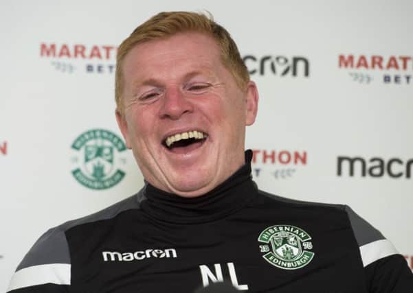 Hibs manager Neil Lennon enjoys a joke at his pre-match press conference. Picture: Paul Devlin/SNS