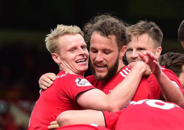Stevie May, centre, celebrates his goal against St Mirren. Picture: Alan Harvey/SNS