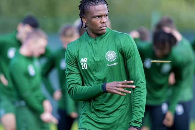 Dedryck Boyata trains with the Celtic squad at Lennoxtown yesterday. Picture: SNS.