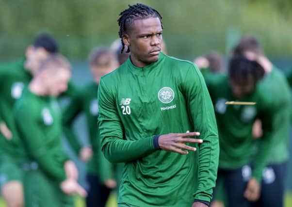 Dedryck Boyata trains with the Celtic squad at Lennoxtown yesterday. Picture: SNS.