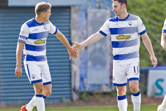 Morton's Bob McHugh celebrates scoring. Pic: SNS/Roddy Scott