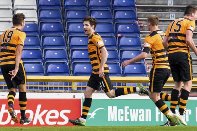 Alloa's Iain Flannigan celebrates. Pic: SNS/Bruce White