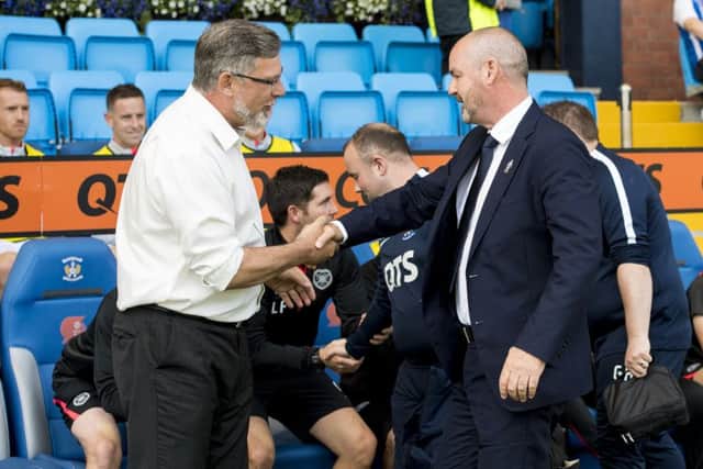Kilmarnock manager Steve Clarke, right, shakes hands with Craig Levein before Saturday's match. Picture: SNS