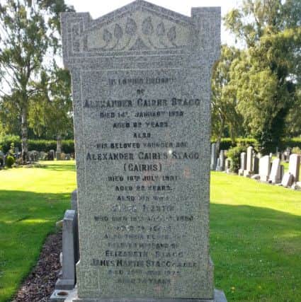 James Stagg's family headstone where his ashes are interred in Dalkeith Cemetery.