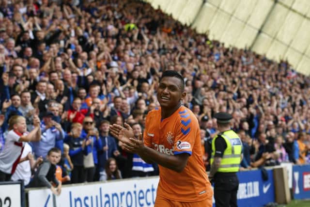 Rangers' Alfredo Morelos celebrates scoring against Kilmarnock. Picture: SNS/Rob Casey