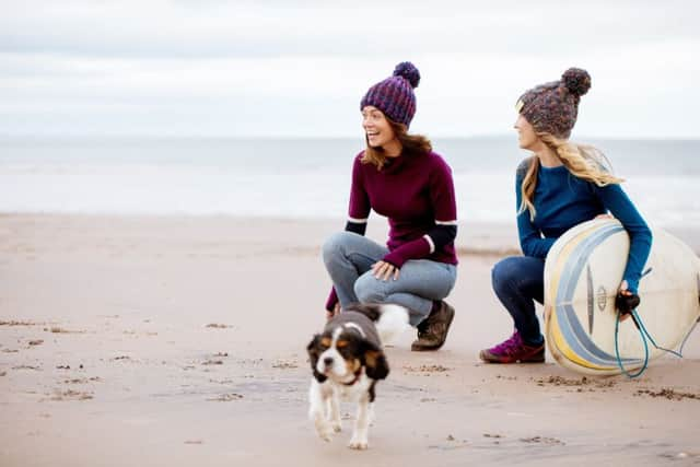 Marin Merino cowl neck top Â£96, Merion base layer fine strip top Â£59-Â£85, bobble hat plain 
Â£35, bobble hat cable knit 
Â£35