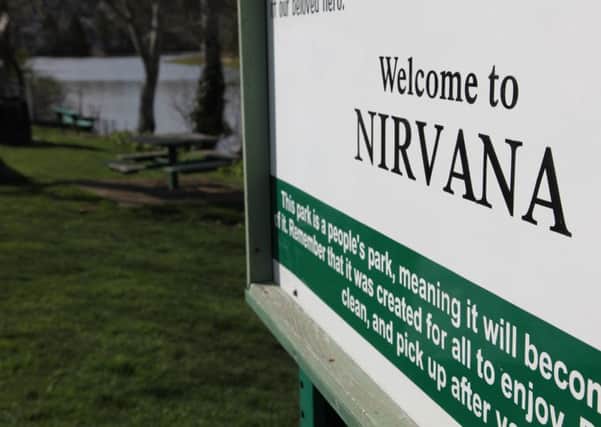 A sign in Kurt Cobain Park in Aberdeen, Washington state, where the late musician used to write songs (Picture: Sebastian Vuagnat/AFP/Getty)