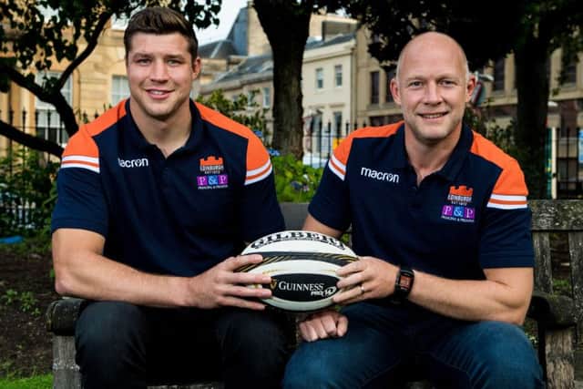 Edinburgh's Grant Gilchrist and Duncan Hodge
at the launch of Premier Sports' coverage of the Guinness Pro14.
Picture: Ross Parker/SNS