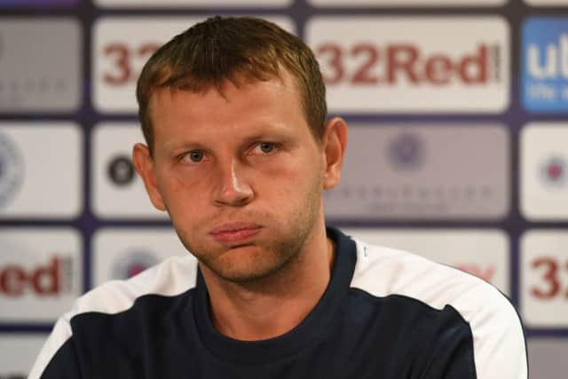FC Ufa manager Sergei Tomarov speaks to the press. Picture: Craig Foy/SNS