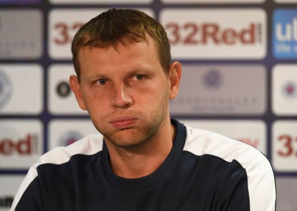 FC Ufa manager Sergei Tomarov speaks to the press. Picture: Craig Foy/SNS