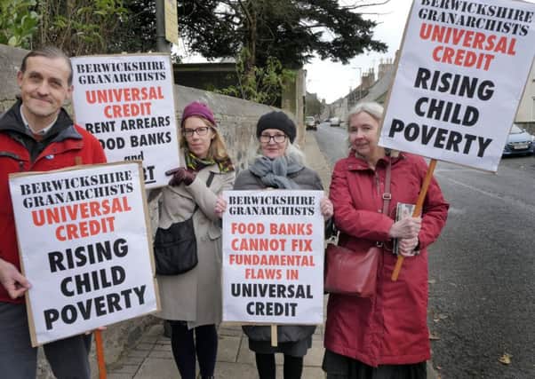 Protesters in Berwickshire demonstrate following problems with the introduction of Universal Credit