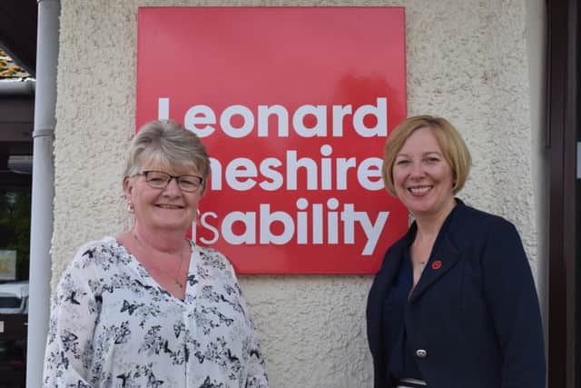 Lesley Laird MP with Leonard Cheshire manager Isobel Thomson in Glenrothes.