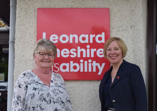 Lesley Laird MP with Leonard Cheshire manager Isobel Thomson in Glenrothes.