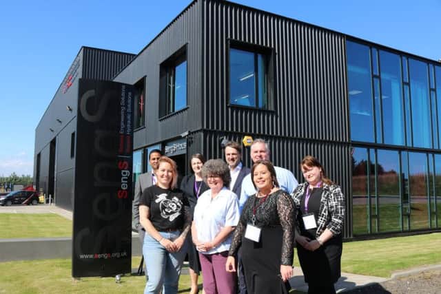Jai Aenugu (Techforce MD), Kerrie Murray (Pryme Group CFO), Angus Gray (Pryme Group CEO), Colin Clark MP, Jan Poots (Finance Manager), Dawn Farmer of BrewDog, cllr Gillian Owen and Lucinda Craig of SengS