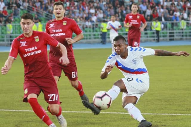 Rangers' Alfredo Morelos in action against Ufa. He was later sent off. Picture: Dmitry Mukhametkulov/AP