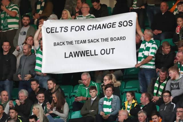 Celtic fans display a banner ahead of the Europa League clash with Suduva. Picture: PA