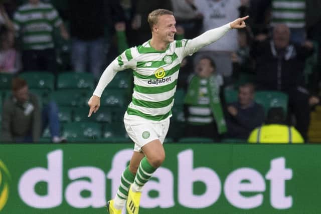 Celtic's Leigh Griffiths celebrates his goal against Suduva, his 100th for the Parkhead side. Picture:  Craig Williamson/SNS