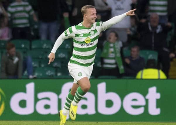 Celtic's Leigh Griffiths celebrates his goal against Suduva, his 100th for the Parkhead side. Picture:  Craig Williamson/SNS