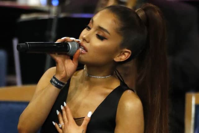 Ariana Grande performs during the funeral service for Aretha Franklin at Greater Grace Temple. Picture: AP Photo/Paul Sancya