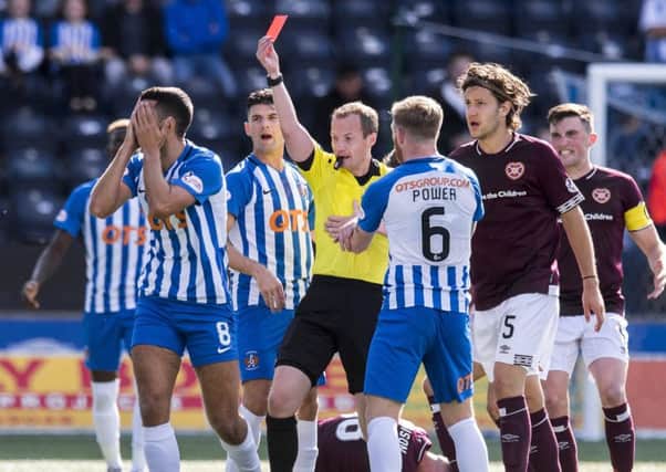Gary Dicker was sent off during the 1-0 defeat to Hearts. Picture: SNS