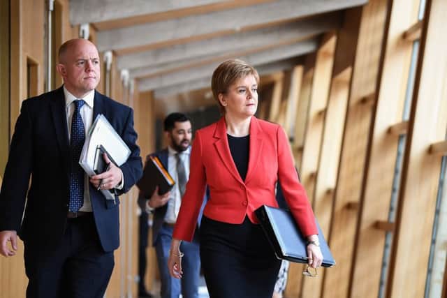 First Minister of Scotland Nicola Sturgeon answers questions during first minister's questions in the Scottish Parliament.(Photo by Jeff J Mitchell/Getty Images)