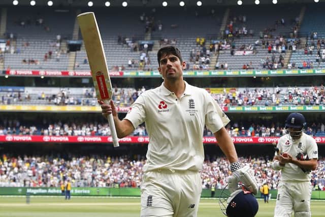 File photo dated 29-12-2017 of England's Alastair Cook walks off undefeated at the end of play after making a double century during day three of the Ashes Test match at the Melbourne Circket Ground, Melbourne. PRESS ASSOCIATION Photo. Issue date: Monday September 3, 2018. England opener Alastair Cook has announced he will retire from international cricket at the end of the current Test series against India. See PA story CRICKET England. Photo credit should read Jason O'Brien/PA Wire.