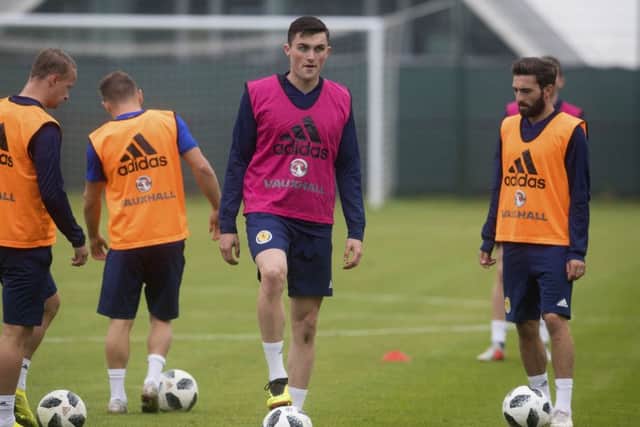 John Souttar trains with Scotland following his elevation. Picture: SNS.