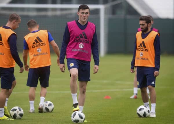 John Souttar trains with Scotland following his elevation. Picture: SNS.