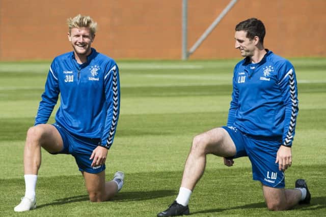 Lee Wallace, right, with new signing Joe Worrall at training. Picture: SNS