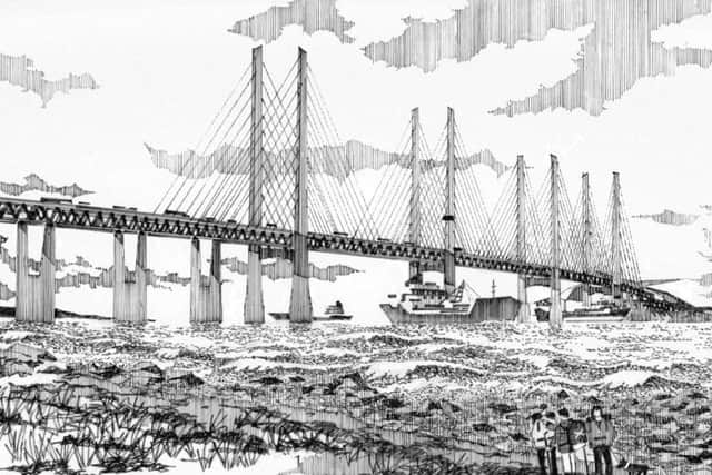 The first drawing of the proposed bridge to connect Scotland and Northern Ireland.  PIC:  Professor Alan Dunlop.