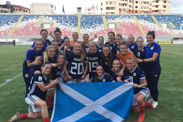 Scotland Women celebrate qualifying for the 2019 World Cup. Picture: Scottish FA