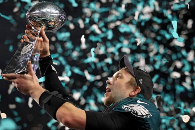 Philadelphia quarterback Nick Foles with the Super Bowl trophy. Picture: Patrick Smith/Getty