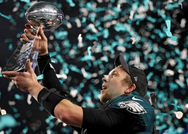 Philadelphia quarterback Nick Foles with the Super Bowl trophy. Picture: Patrick Smith/Getty