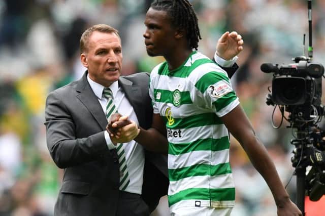 Celtic manager Brendan Rodgers with Dedryck Boyata after the 1-0 win over Rangers. Picture: Craig Williamson/SNS