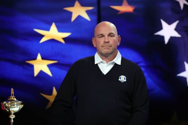 Captain Thomas Bjorn makes his Ryder Cup wildcard announcement in London. Picture: John Walton/PA