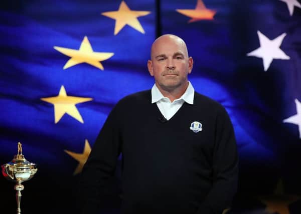 Captain Thomas Bjorn makes his Ryder Cup wildcard announcement in London. Picture: John Walton/PA