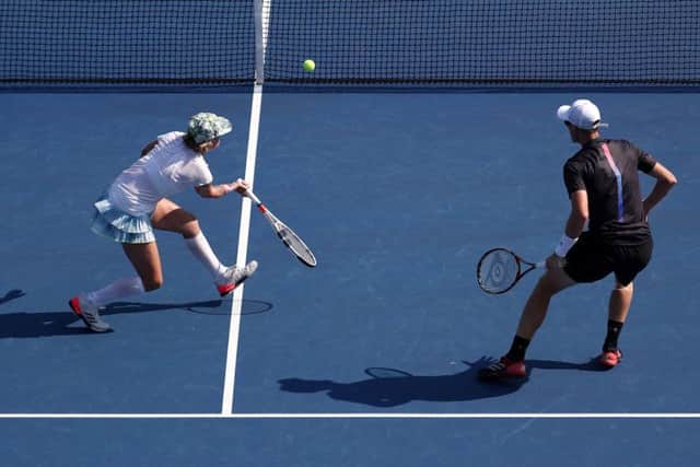 Jamie Murray and Bethanie Mattek-Sands in action during their mixed doubles semi-final. Picture: Al Bello/Getty