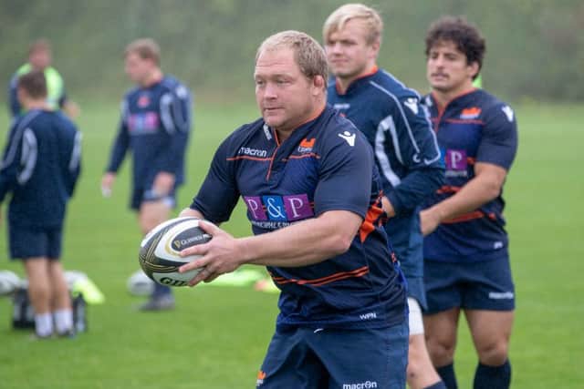 Edinburgh tighthead prop Willem Nel during a training session. Picture: Kenny Smith/SNS/SRU