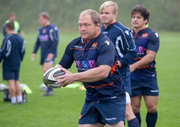 Edinburgh tighthead prop Willem Nel during a training session. Picture: Kenny Smith/SNS/SRU