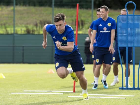 Scotland's Kieran Tierney in training. He could be deployed in a central defensive role against Belgium. Picture: Craig Williamson/SNS