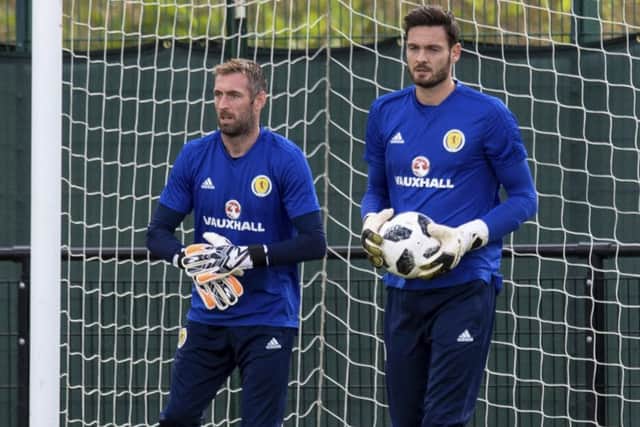 Scotland goalkeepers Allan McGregor, left, and Craig Gordon train together at Oriam. Picture: Craig Williamson/SNS