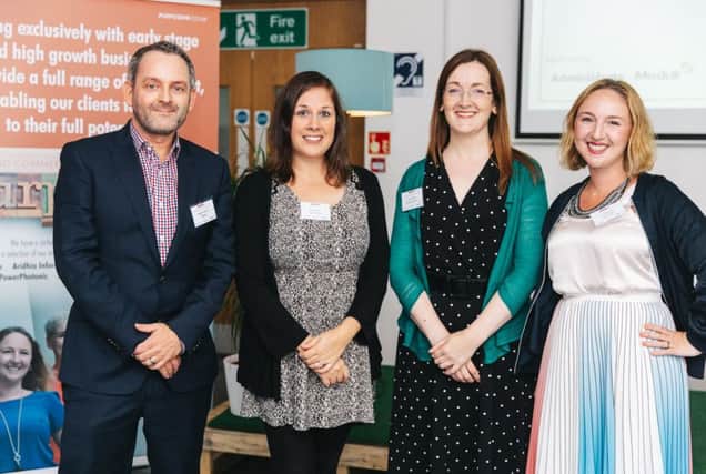 Left to right are Marcus Corner (Modulr), Jen Anderson (Administrate), Sam Ryhnas (Girl Geek Scotland) and Lisa Thomson (Purpose HR). Picture: Andrew Perry