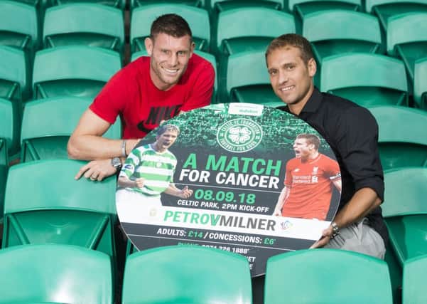 Stiliyan Petrov and Liverpool's James Milner promote the forthcoming 'A Match for Cancer' at Celtic Park. Picture: SNS Group