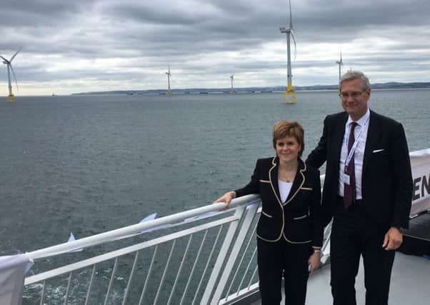 First Minister Nicola Sturgeon with Magnus Hall, president of  Vattenfall, at the ceremony to officially open the EOWDC. Picture: Alison Campsie
