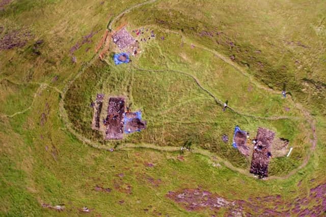 Drone shots of the remnants of the real Dun Deardail, Fort William, Scotland.  7th September 2018 .See Centre Press story CPFORT . A 2,500-year-old hilltop fort has been recreated -- with 35,000 pieces of Lego. The real Dun Deardail. Picture: Nevis Landscape Partnership/SWNS